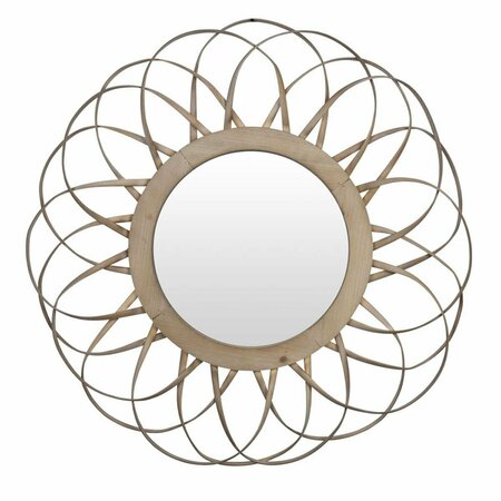 HOMEROOTS 25.5 x 26.25 x 2 in. Natural Wooden Flower Shaped Round Wall Mirror 389858